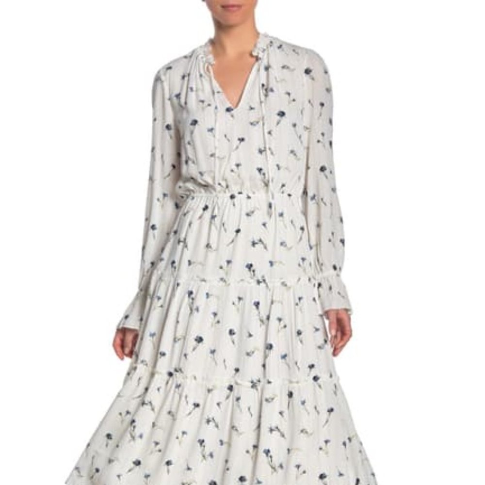 Joie Waneta White Blue 28 inches from waist down Long Sleeve Dress M